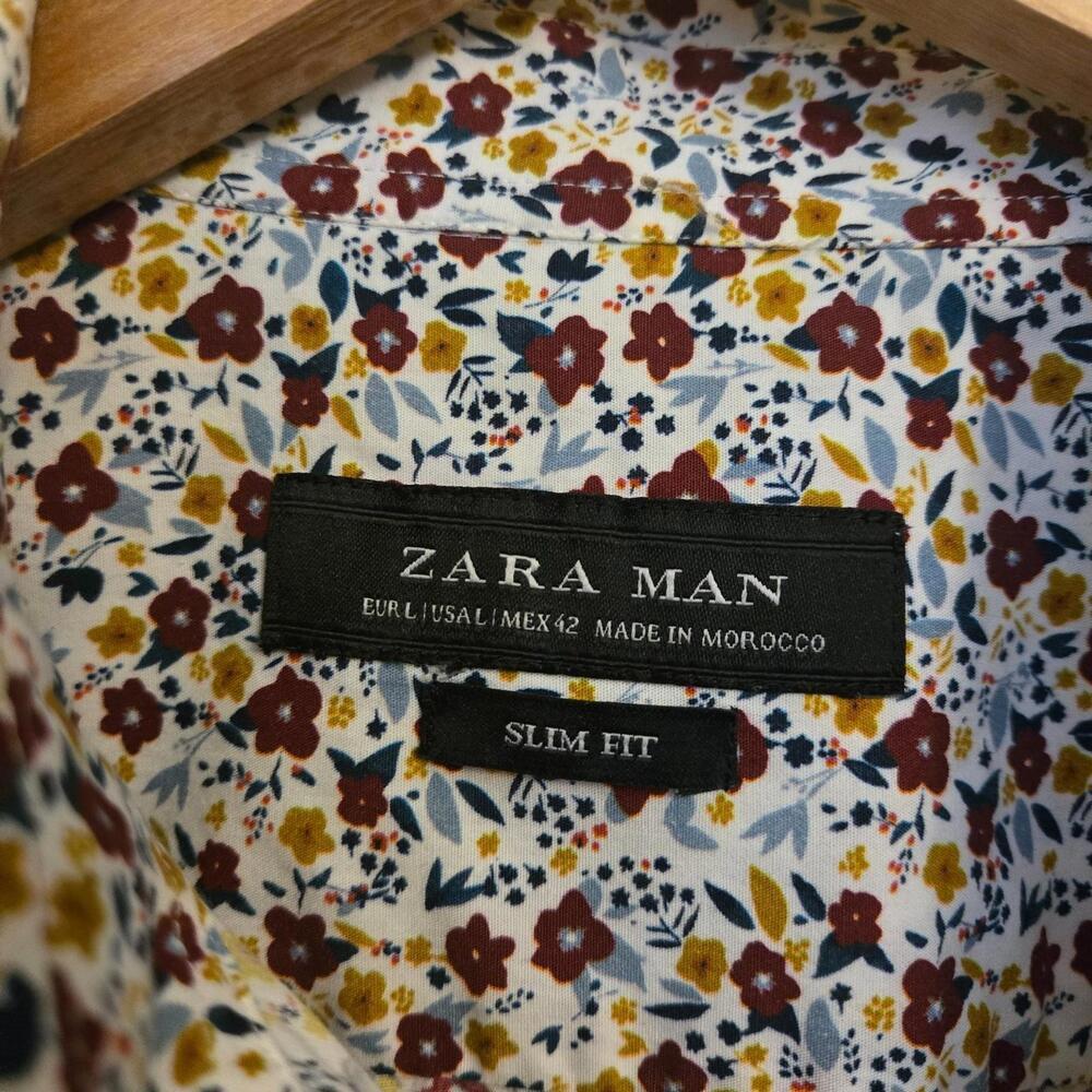 ZARA Man Slim Fit Floral Button Down Shirt Long Sleeve Casual Boho Print  Size L - Picture 3 of 5